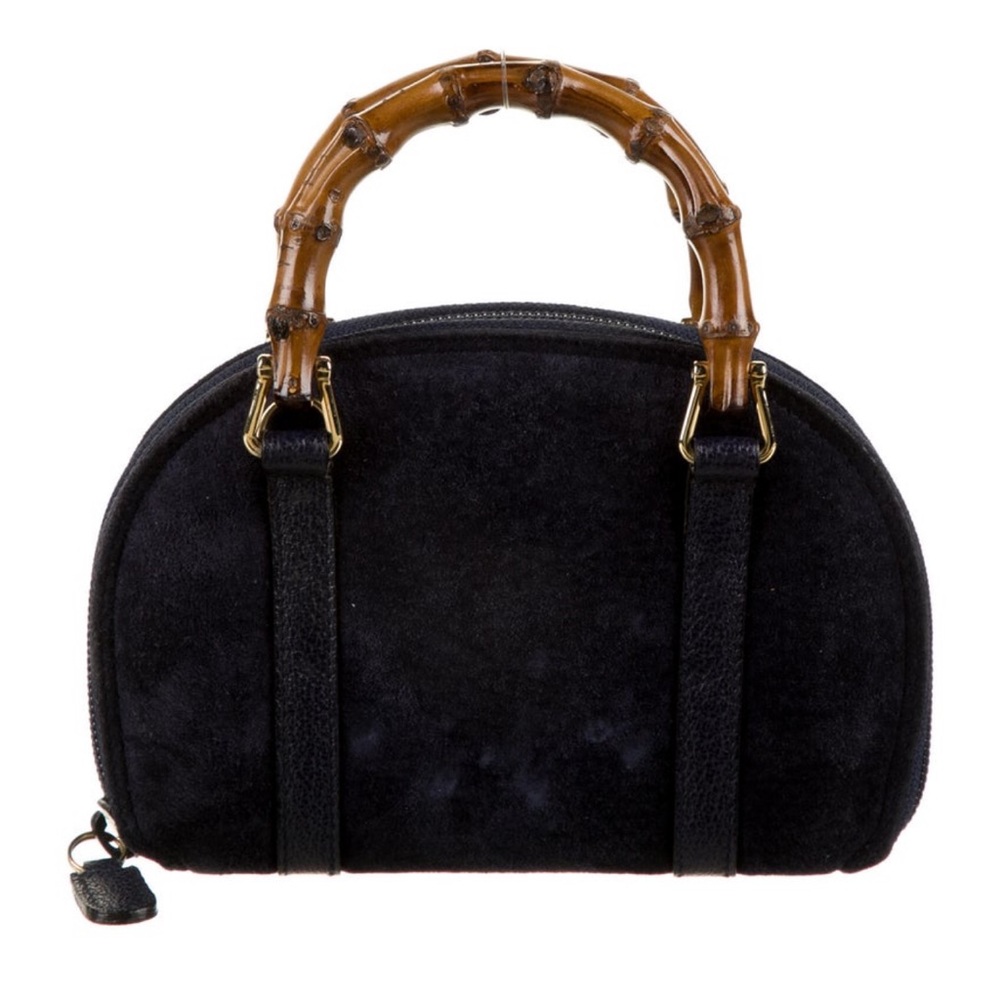 Gucci mini black canvas bamboo handle crossbody bag